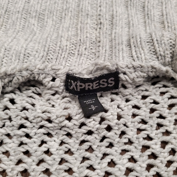 Express Gray Cardigan Open Knit Chunky Sweater Cotton Preppy Work Neutral Boho S - Picture 4 of 8